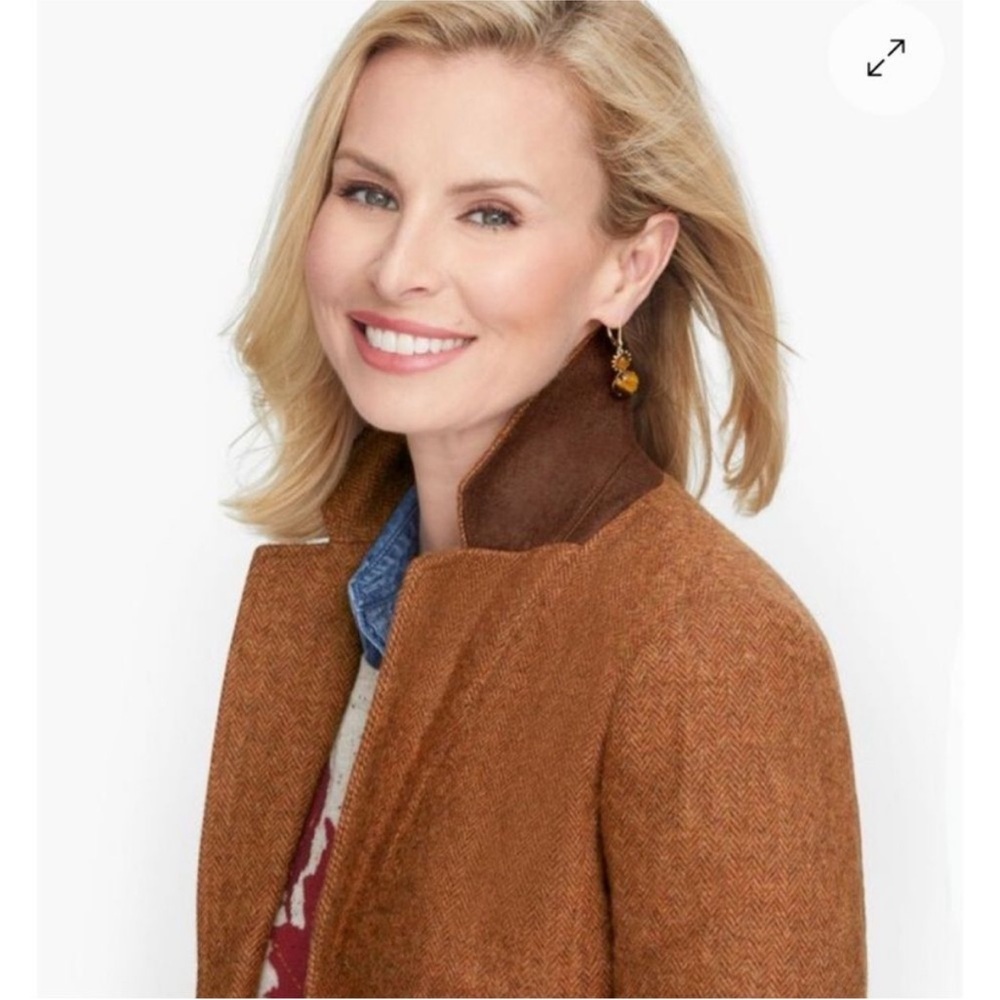 Talbots Classic Shetland Herringbone Wool Blend Blazer Rust Brown Size 12 - Picture 3 of 11